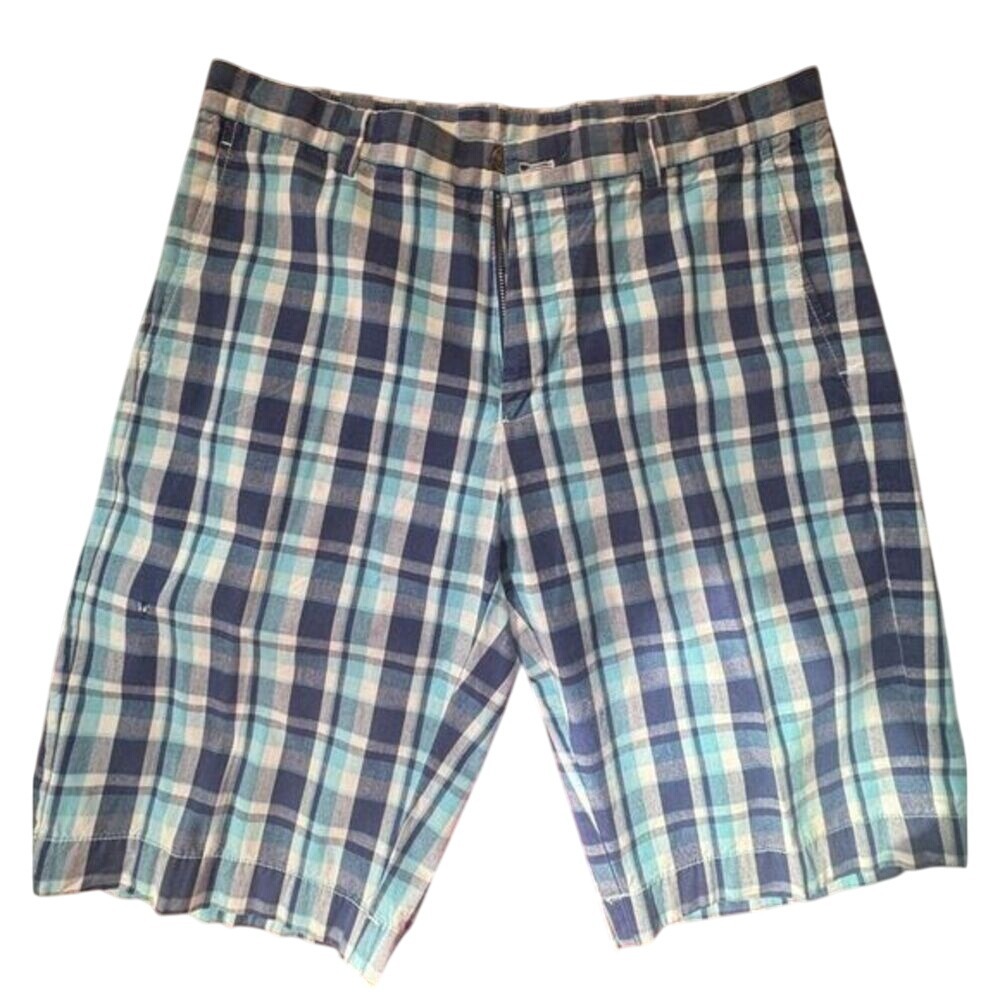 Brooks Brothers |‎ 346 Men's Shorts | White & Blue Plaid Waist 33 | SKU298